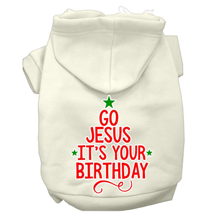 Go Jesus Screen Print Dog Hoodie Cream XS